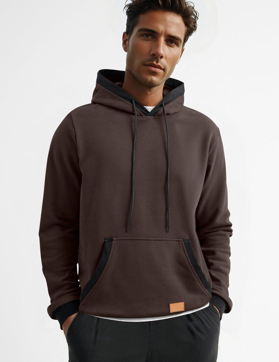 imageJMIERR Mens Cotton Casual Hoodies Sweatshirts Fashion Long Sleeve Drawstring Fleece Pullover Hoodie with PocketsCoffee