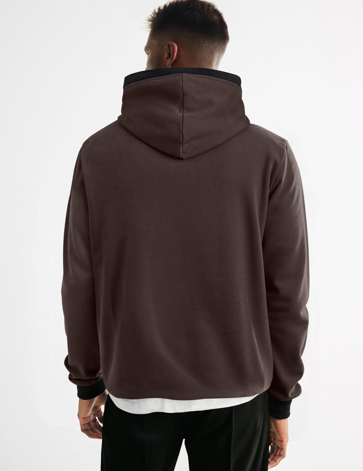 imageJMIERR Mens Cotton Casual Hoodies Sweatshirts Fashion Long Sleeve Drawstring Fleece Pullover Hoodie with PocketsCoffee