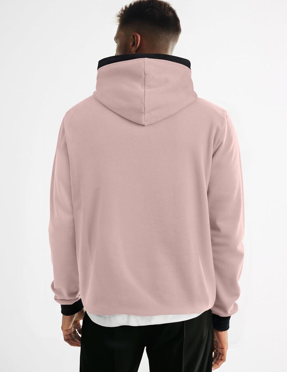 imageJMIERR Mens Cotton Casual Hoodies Sweatshirts Fashion Long Sleeve Drawstring Fleece Pullover Hoodie with PocketsPink