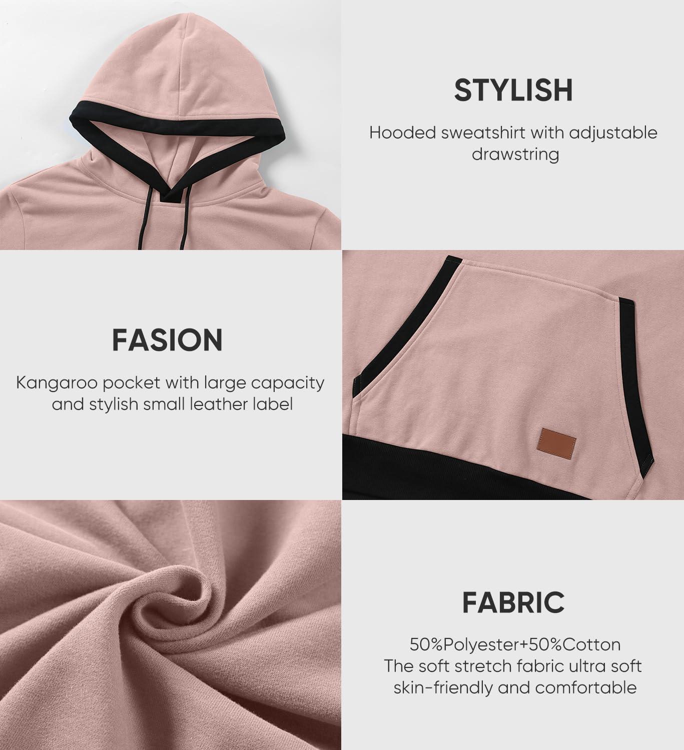 imageJMIERR Mens Cotton Casual Hoodies Sweatshirts Fashion Long Sleeve Drawstring Fleece Pullover Hoodie with PocketsPink