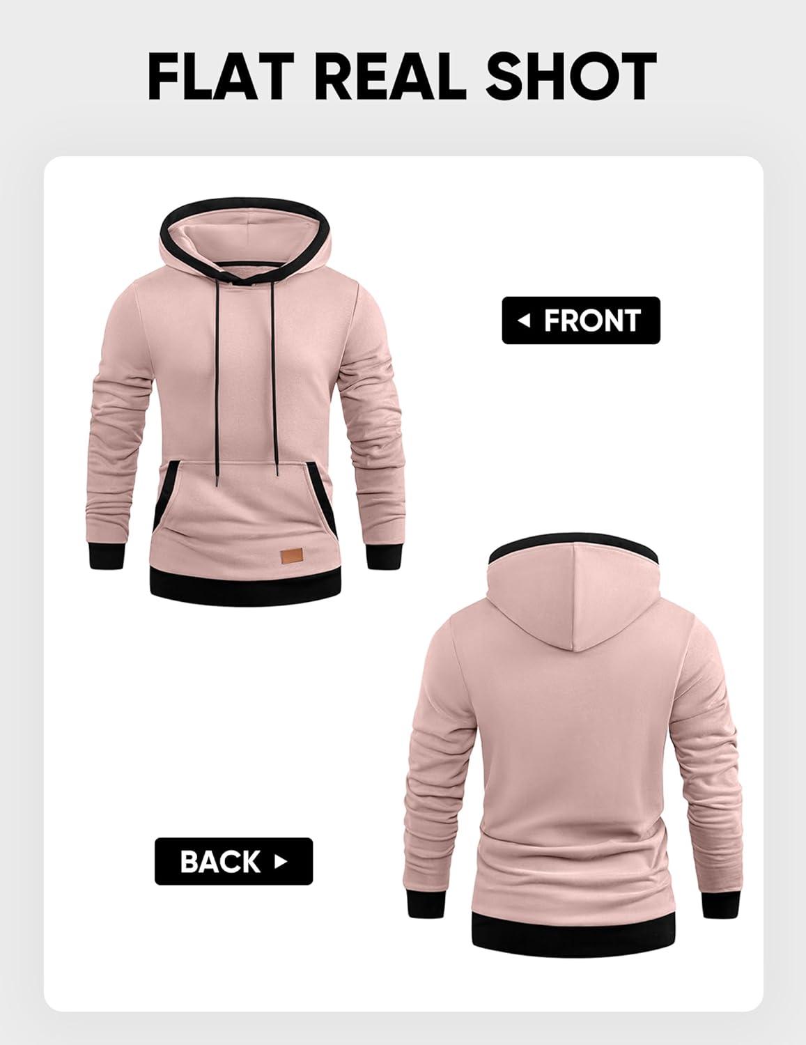 imageJMIERR Mens Cotton Casual Hoodies Sweatshirts Fashion Long Sleeve Drawstring Fleece Pullover Hoodie with PocketsPink