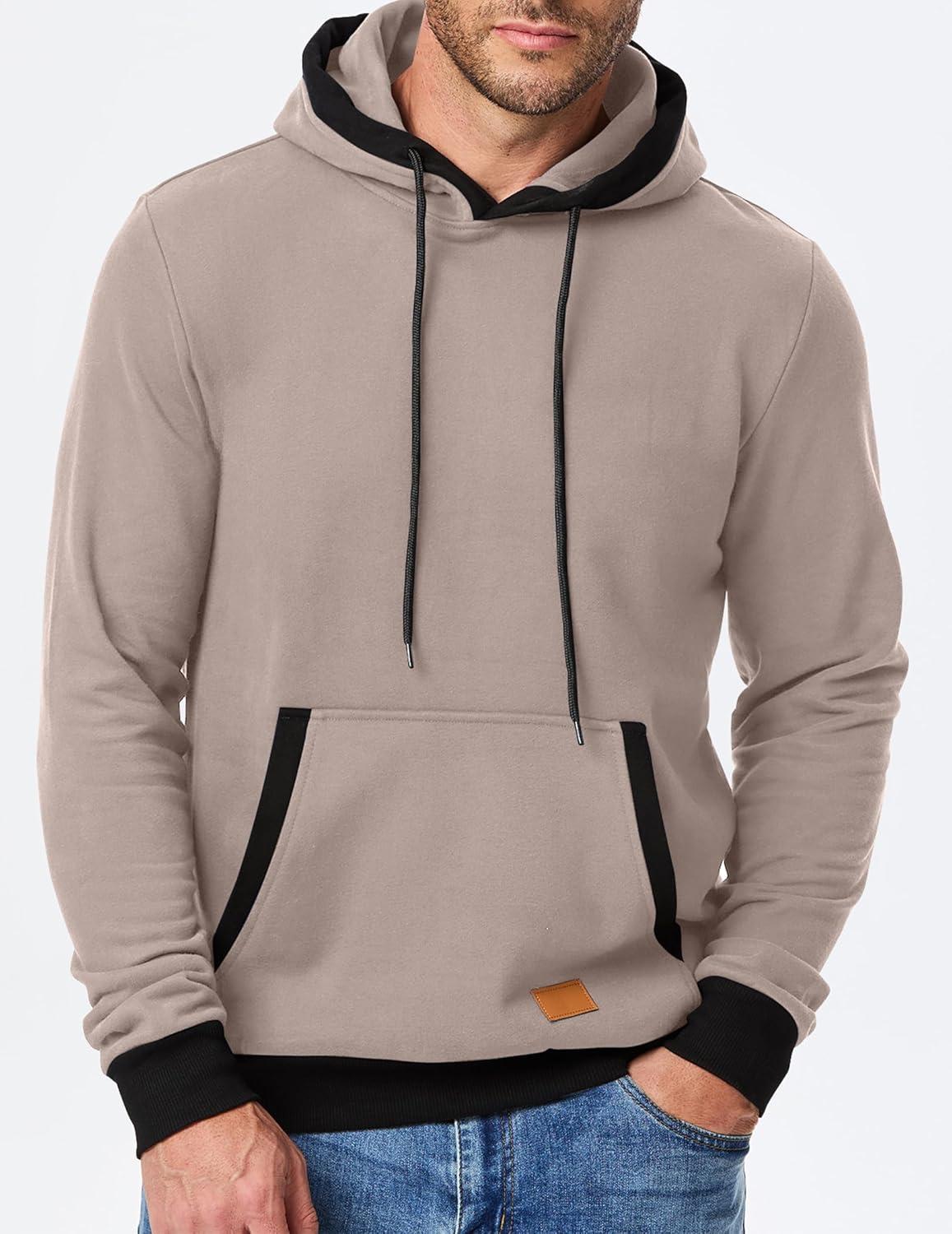 imageJMIERR Mens Cotton Casual Hoodies Sweatshirts Fashion Long Sleeve Drawstring Fleece Pullover Hoodie with PocketsPink Grey