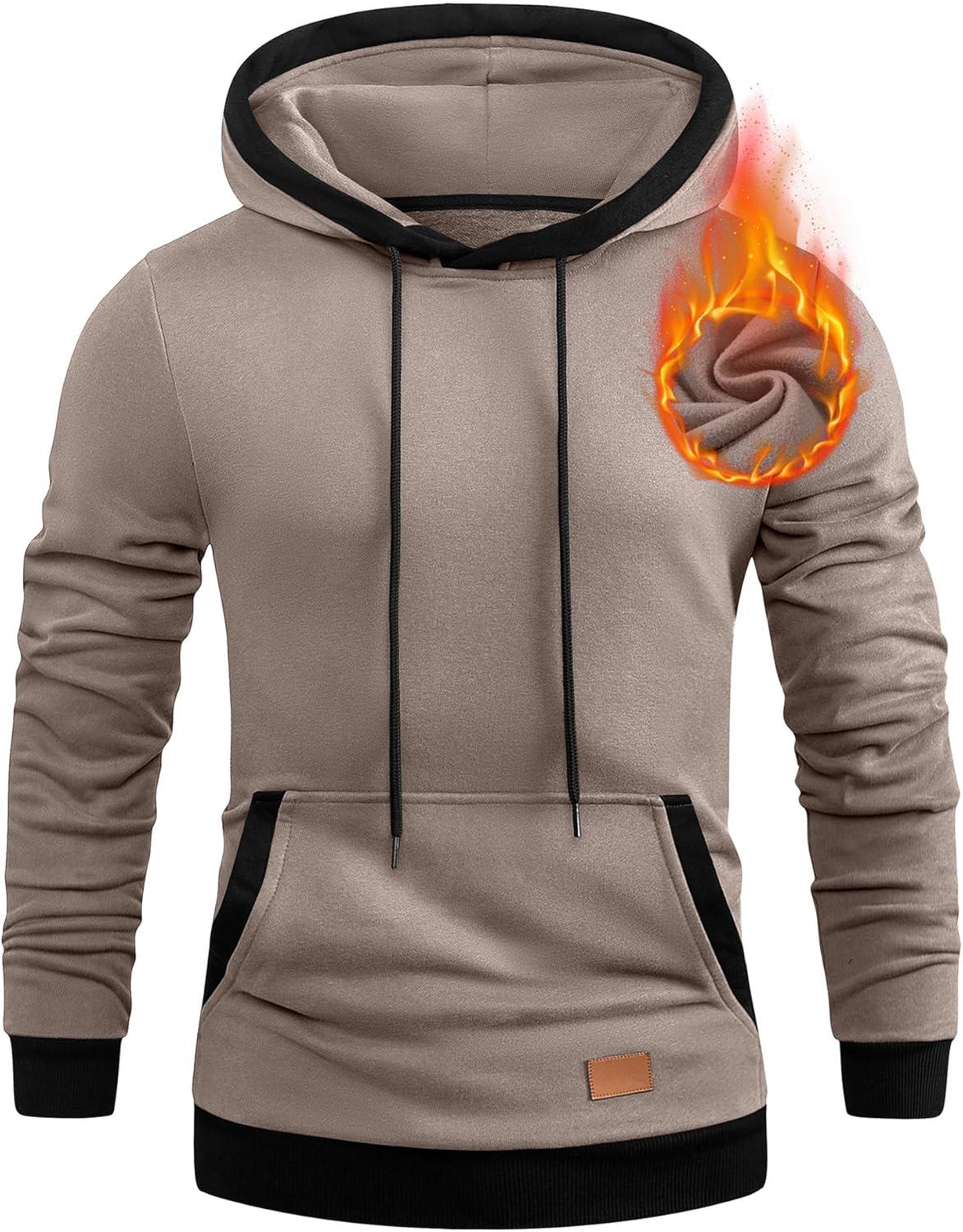 imageJMIERR Mens Cotton Casual Hoodies Sweatshirts Fashion Long Sleeve Drawstring Fleece Pullover Hoodie with PocketsPink Grey