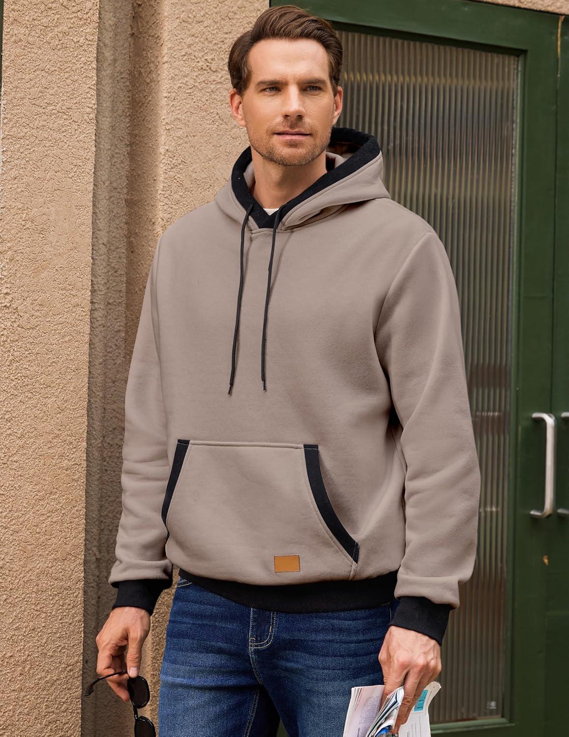 imageJMIERR Mens Cotton Casual Hoodies Sweatshirts Fashion Long Sleeve Drawstring Fleece Pullover Hoodie with PocketsPink Grey