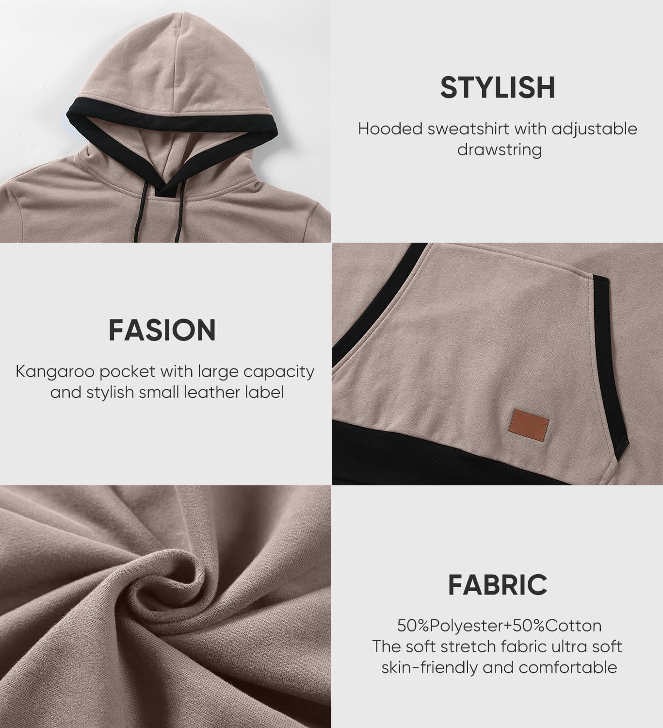 imageJMIERR Mens Cotton Casual Hoodies Sweatshirts Fashion Long Sleeve Drawstring Fleece Pullover Hoodie with PocketsPink Grey