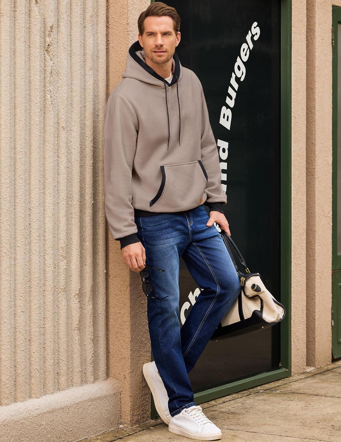 imageJMIERR Mens Cotton Casual Hoodies Sweatshirts Fashion Long Sleeve Drawstring Fleece Pullover Hoodie with PocketsPink Grey