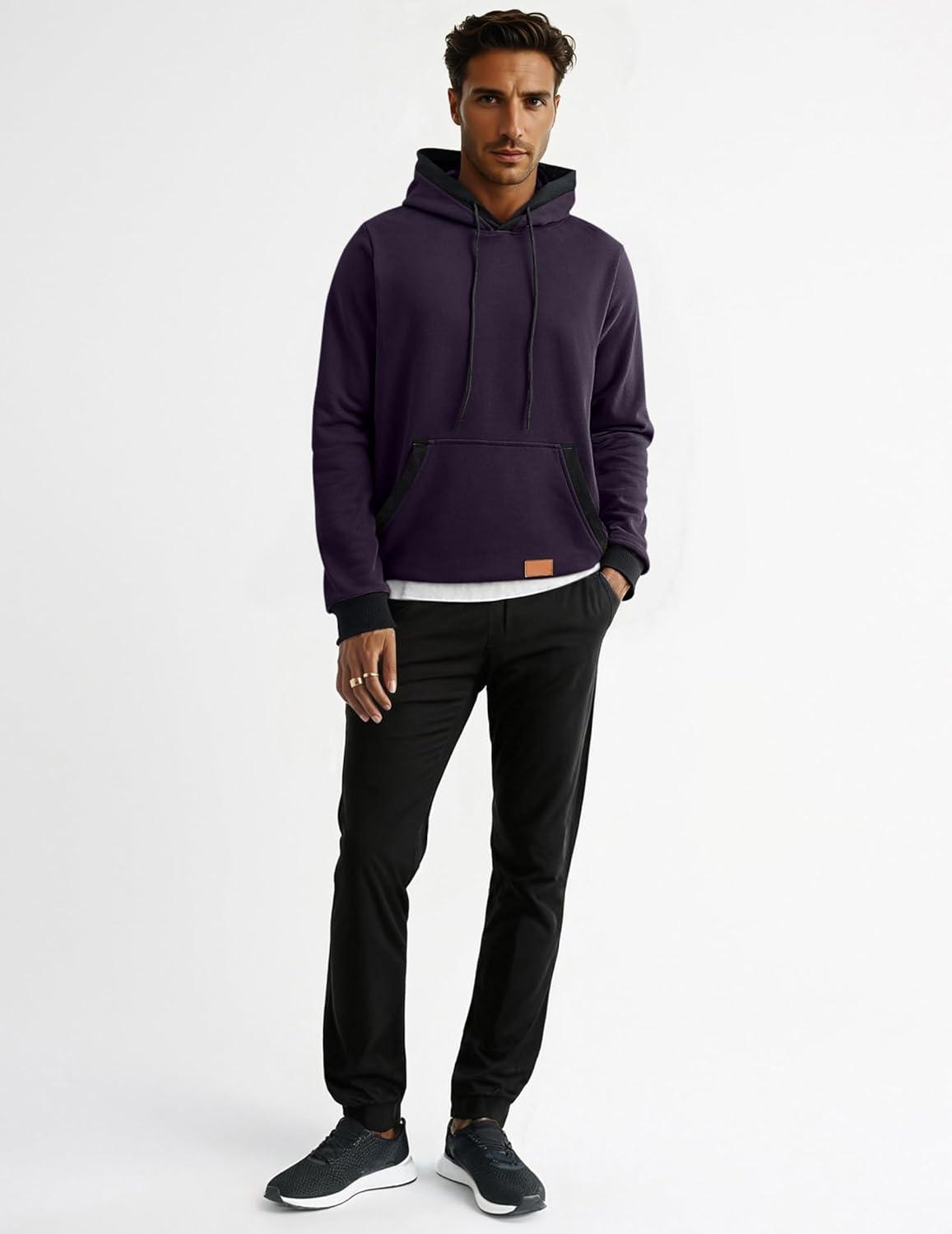 imageJMIERR Mens Cotton Casual Hoodies Sweatshirts Fashion Long Sleeve Drawstring Fleece Pullover Hoodie with PocketsPurple