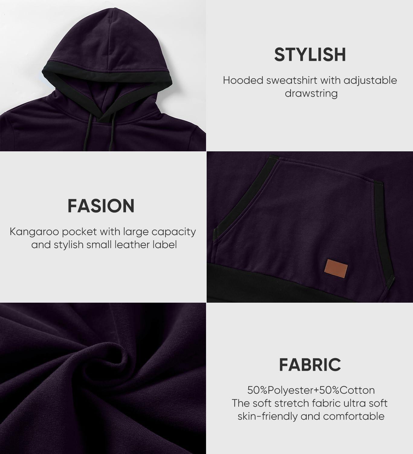 imageJMIERR Mens Cotton Casual Hoodies Sweatshirts Fashion Long Sleeve Drawstring Fleece Pullover Hoodie with PocketsPurple