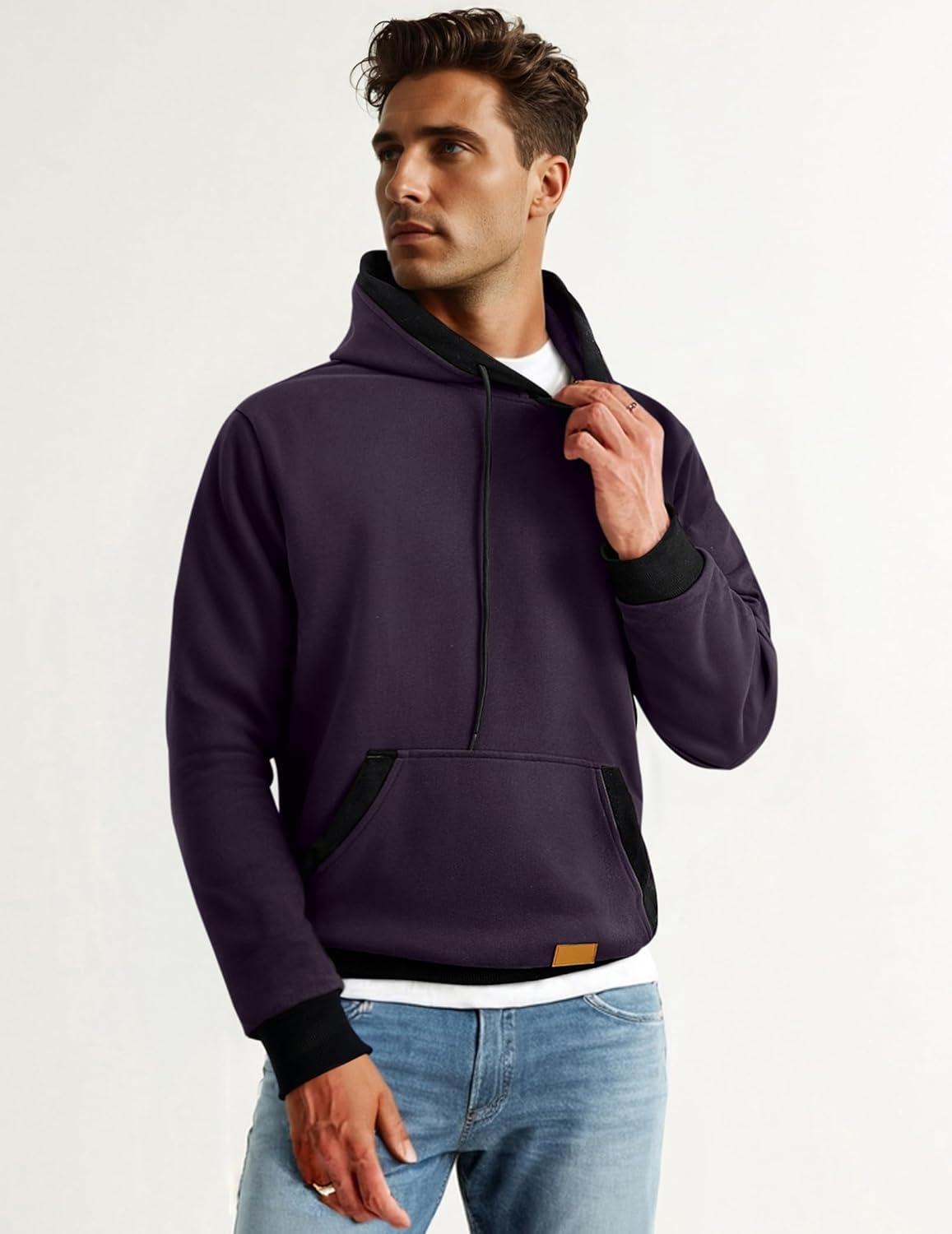 imageJMIERR Mens Cotton Casual Hoodies Sweatshirts Fashion Long Sleeve Drawstring Fleece Pullover Hoodie with PocketsPurple