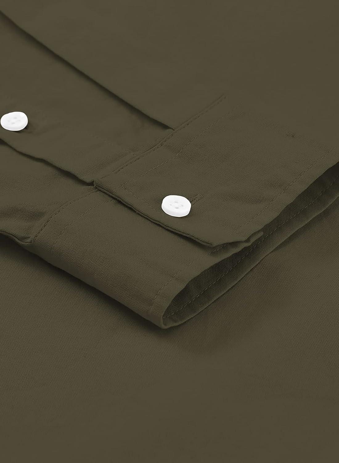 imageJMIERR Mens Cotton Linen Casual Stylish Button Down Shirt Long Sleeve Dress ShirtsA2 Armygreen