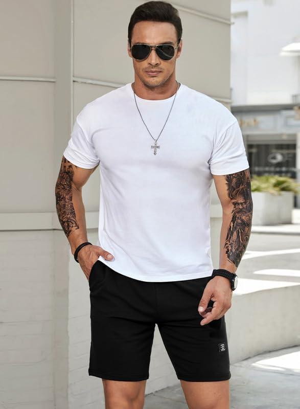 imageJMIERR Mens Cotton Sweat Shorts with 3 Pockets Workout Lounge Jogger Athletic Shorts 7 inch Inseam Running ShortsA Black