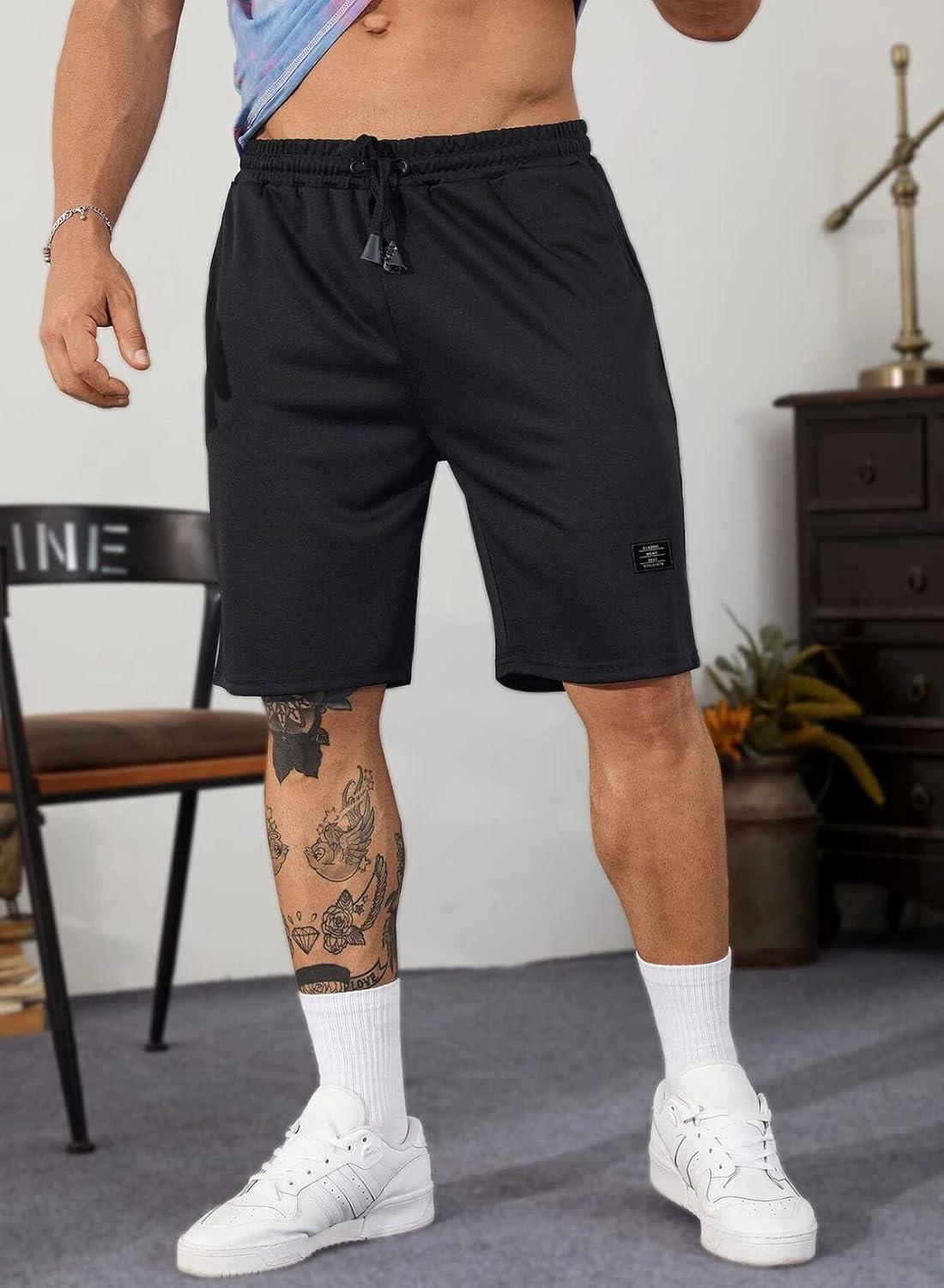 imageJMIERR Mens Cotton Sweat Shorts with 3 Pockets Workout Lounge Jogger Athletic Shorts 7 inch Inseam Running ShortsA Black