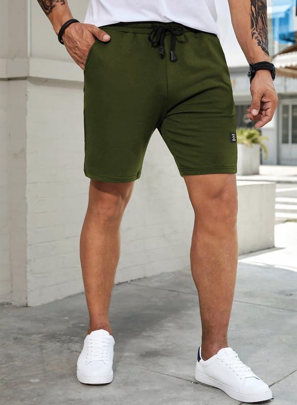 imageJMIERR Mens Cotton Sweat Shorts with 3 Pockets Workout Lounge Jogger Athletic Shorts 7 inch Inseam Running ShortsA Green