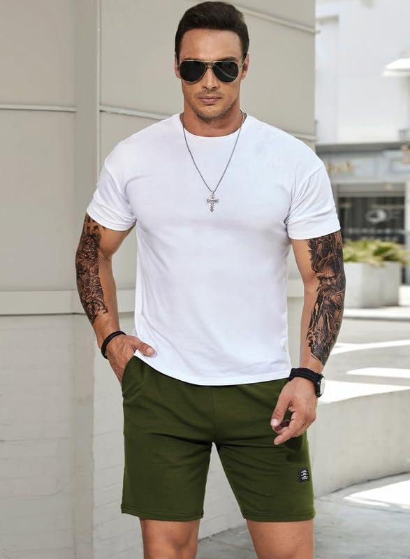 imageJMIERR Mens Cotton Sweat Shorts with 3 Pockets Workout Lounge Jogger Athletic Shorts 7 inch Inseam Running ShortsA Green