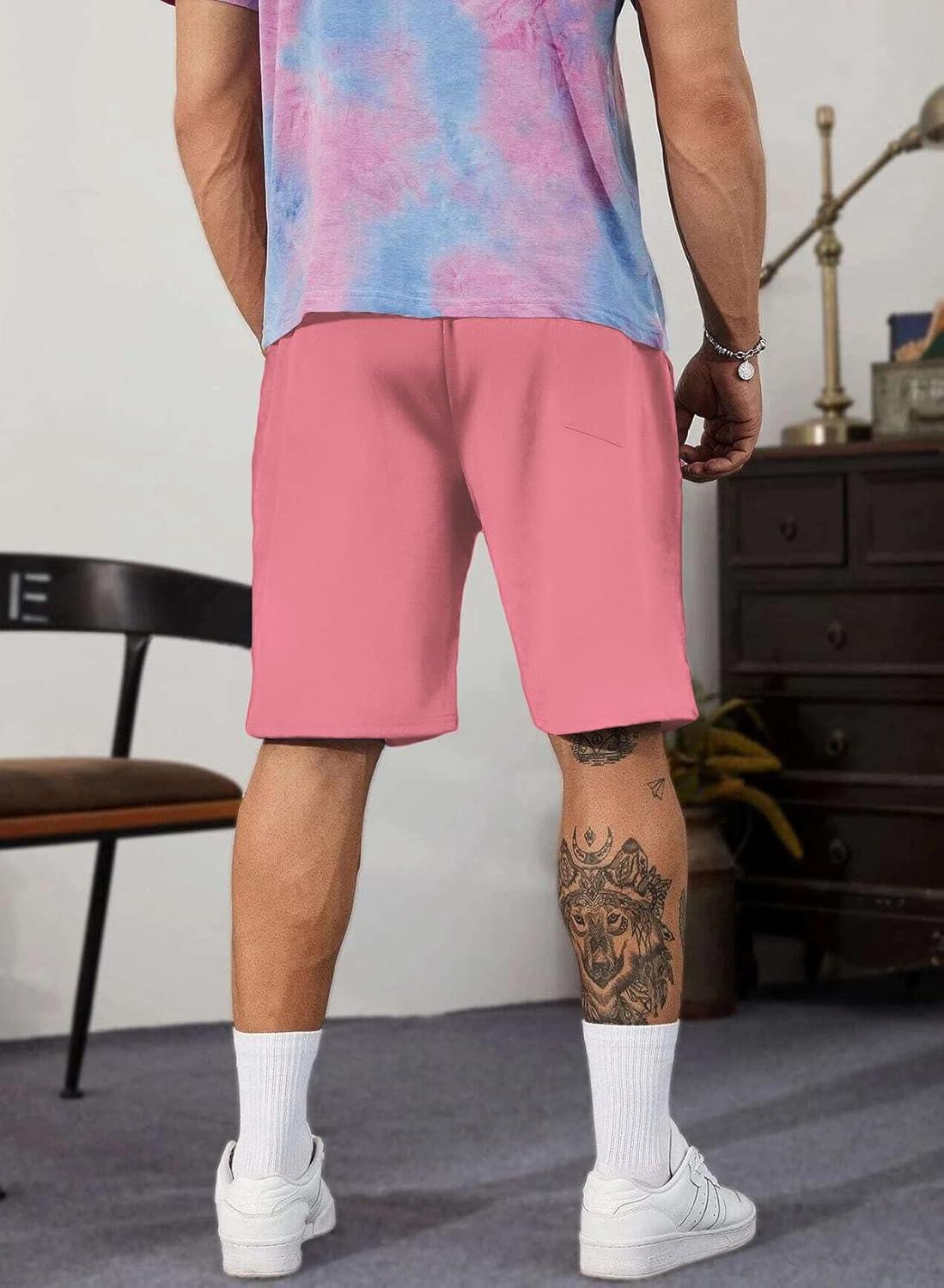 imageJMIERR Mens Cotton Sweat Shorts with 3 Pockets Workout Lounge Jogger Athletic Shorts 7 inch Inseam Running ShortsA Pink