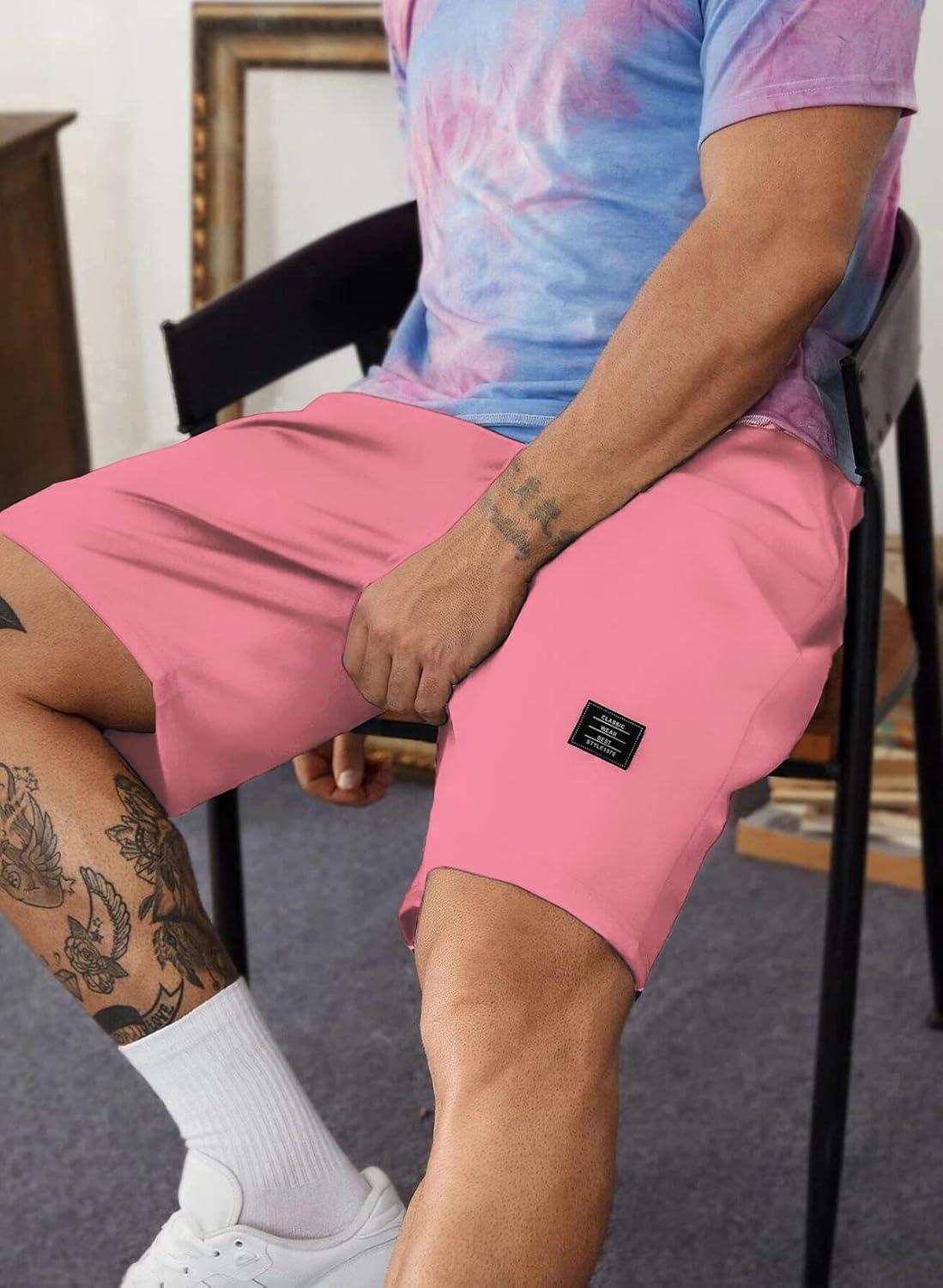 imageJMIERR Mens Cotton Sweat Shorts with 3 Pockets Workout Lounge Jogger Athletic Shorts 7 inch Inseam Running ShortsA Pink