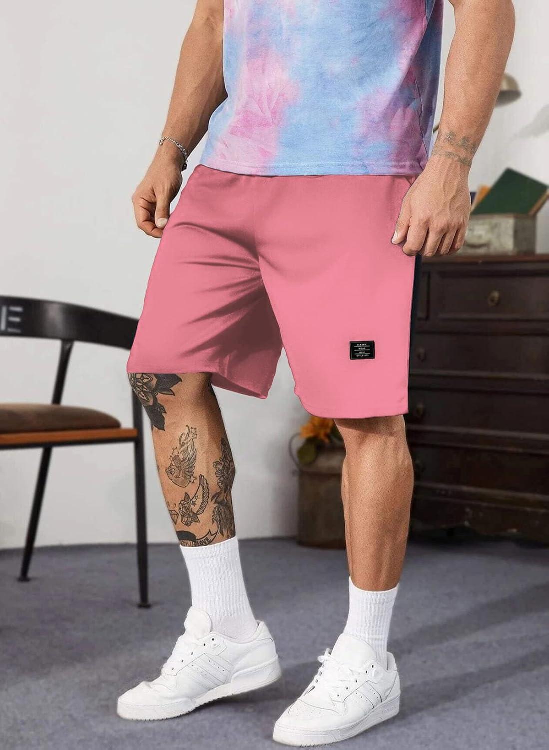 imageJMIERR Mens Cotton Sweat Shorts with 3 Pockets Workout Lounge Jogger Athletic Shorts 7 inch Inseam Running ShortsA Pink