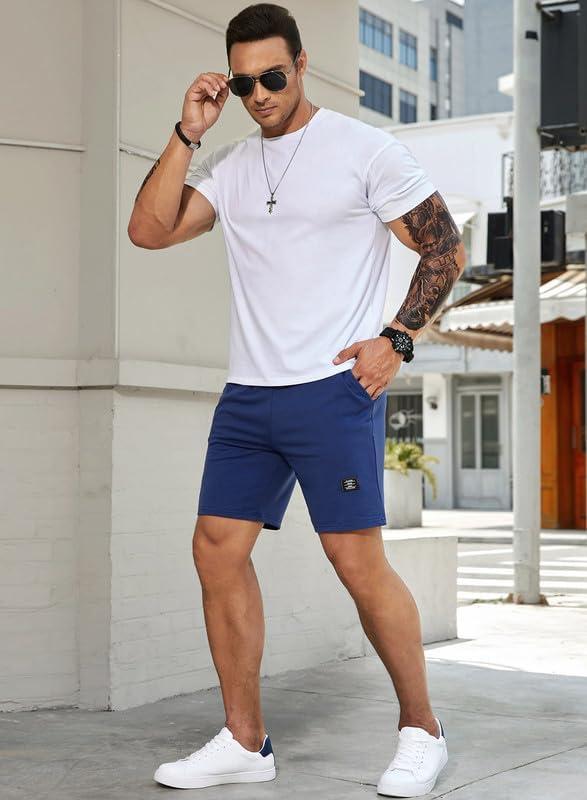 imageJMIERR Mens Cotton Sweat Shorts with 3 Pockets Workout Lounge Jogger Athletic Shorts 7 inch Inseam Running ShortsA Sky Blue