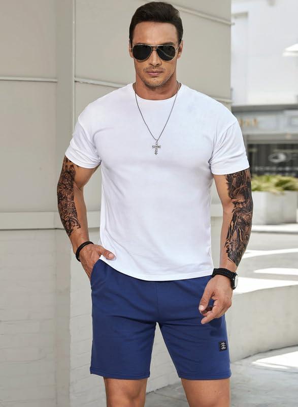 imageJMIERR Mens Cotton Sweat Shorts with 3 Pockets Workout Lounge Jogger Athletic Shorts 7 inch Inseam Running ShortsA Sky Blue