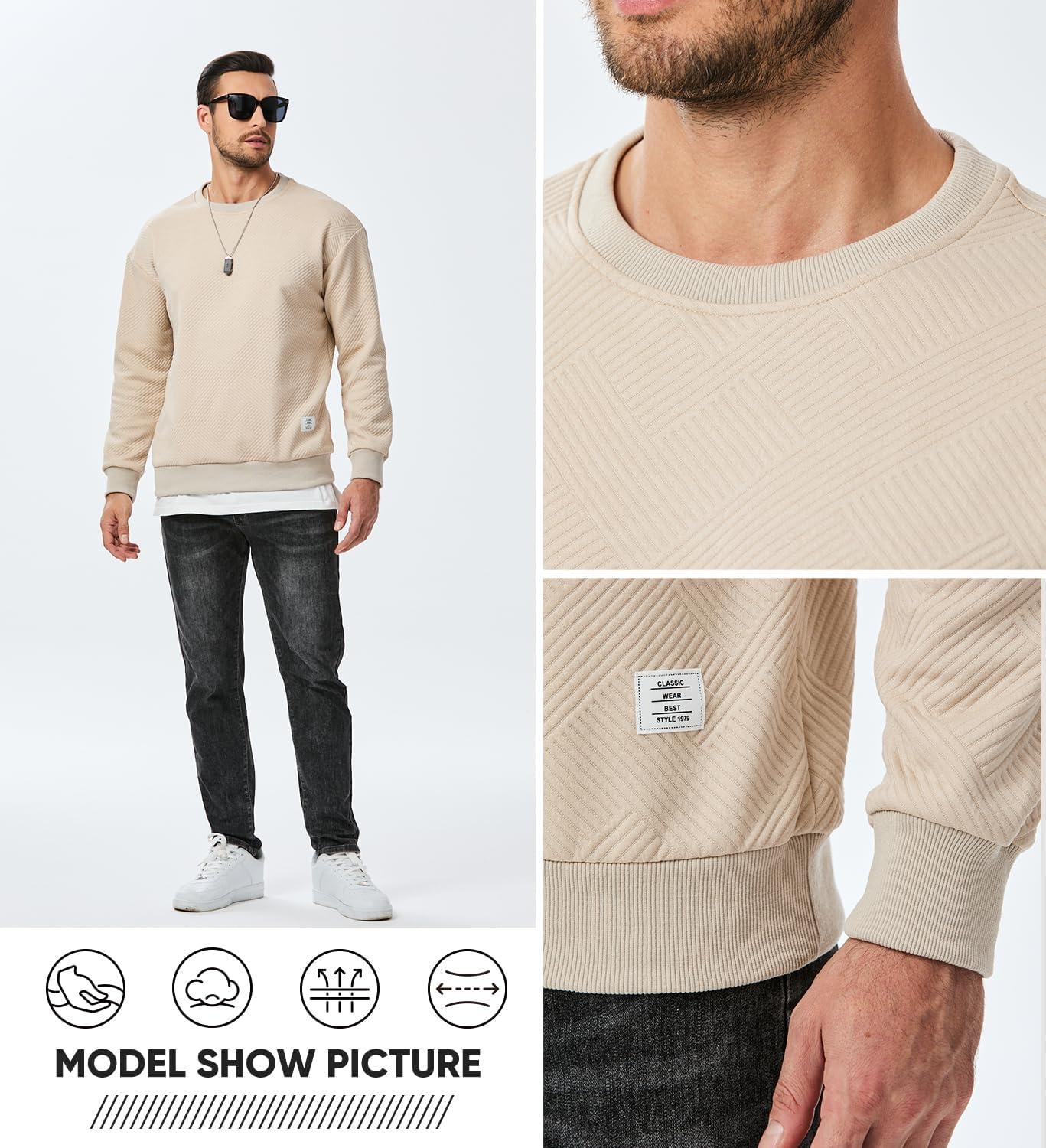 imageJMIERR Mens Crewneck Sweatshirt Casual Long Sleeve Geometric Texture Sweatshirts Fashion Pullover Shirts01 Beige