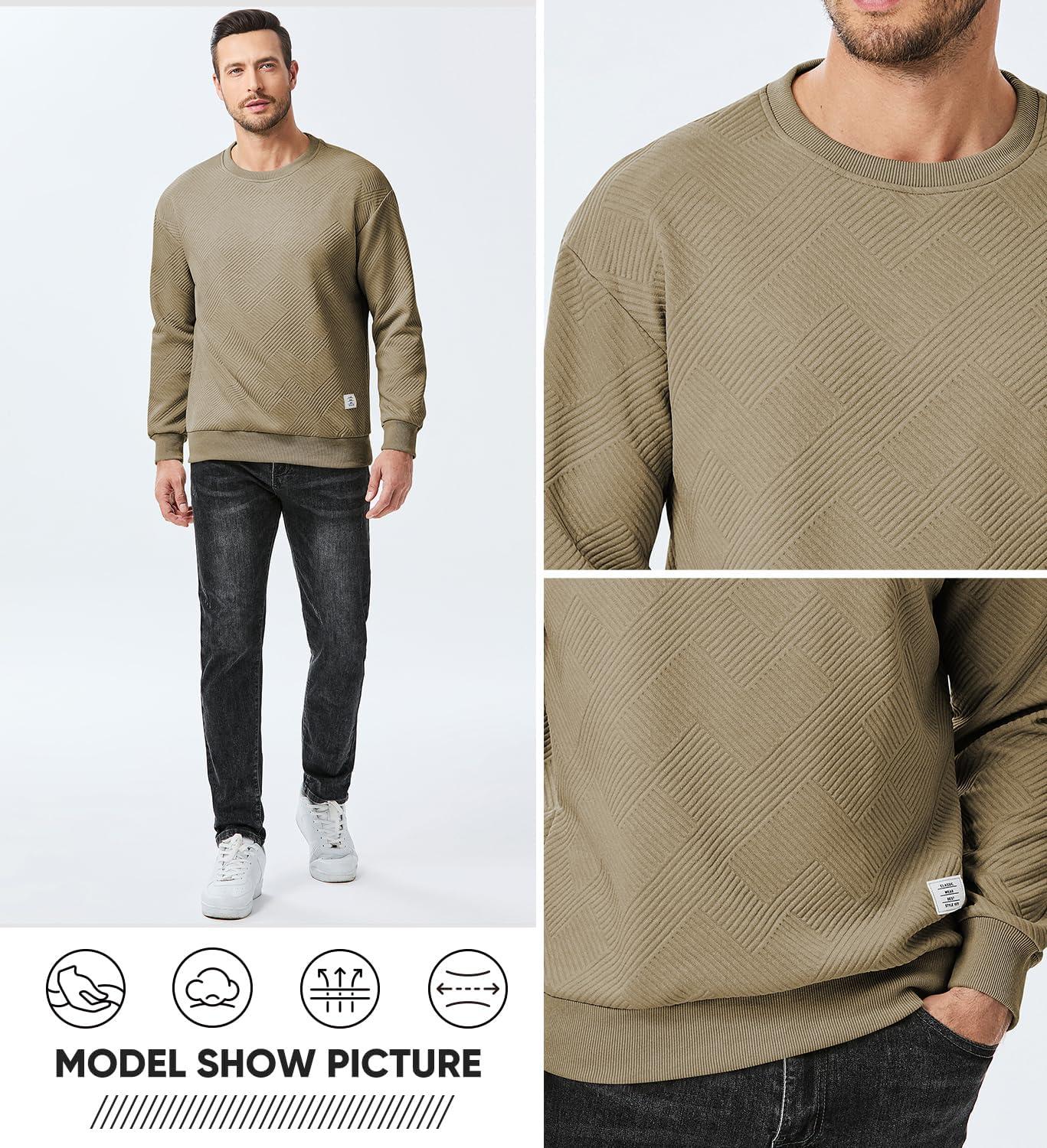 imageJMIERR Mens Crewneck Sweatshirt Casual Long Sleeve Geometric Texture Sweatshirts Fashion Pullover Shirts02 Khaki