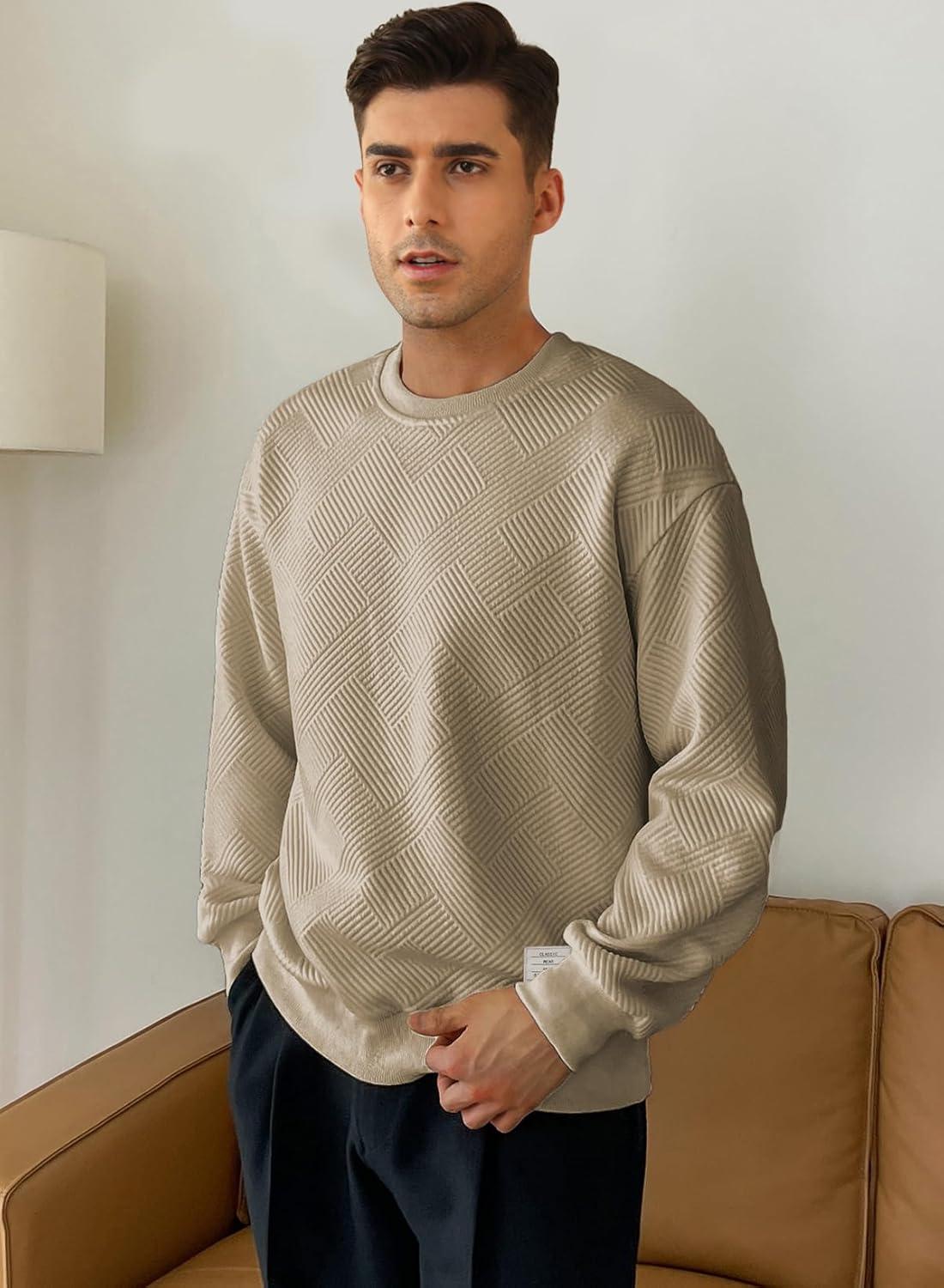 imageJMIERR Mens Crewneck Sweatshirt Casual Long Sleeve Geometric Texture Sweatshirts Fashion Pullover Shirts02 Khaki