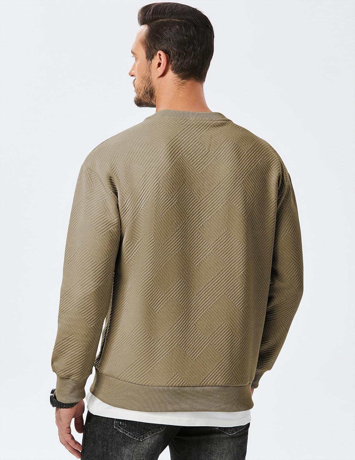 imageJMIERR Mens Crewneck Sweatshirt Casual Long Sleeve Geometric Texture Sweatshirts Fashion Pullover Shirts02 Khaki
