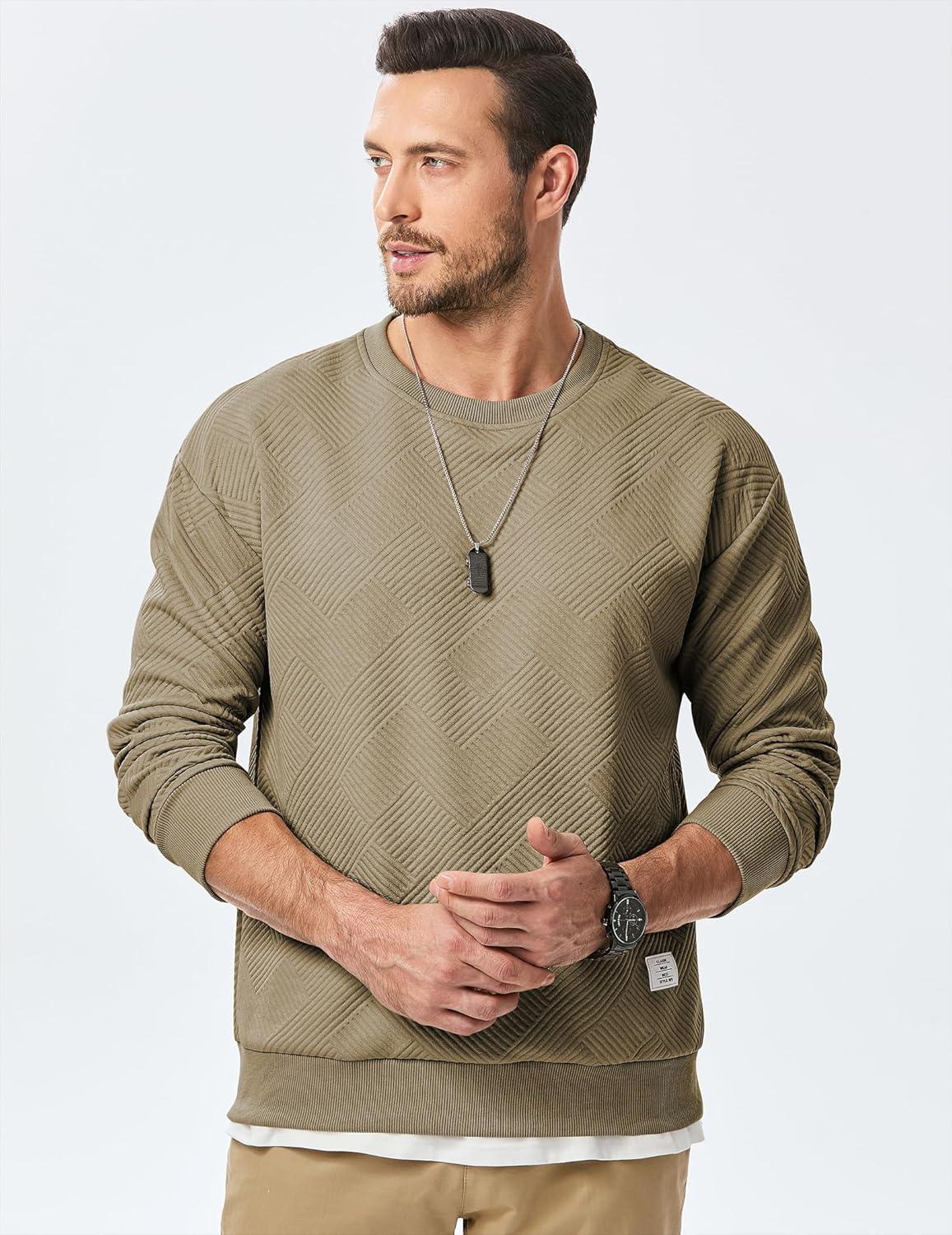 imageJMIERR Mens Crewneck Sweatshirt Casual Long Sleeve Geometric Texture Sweatshirts Fashion Pullover Shirts02 Khaki