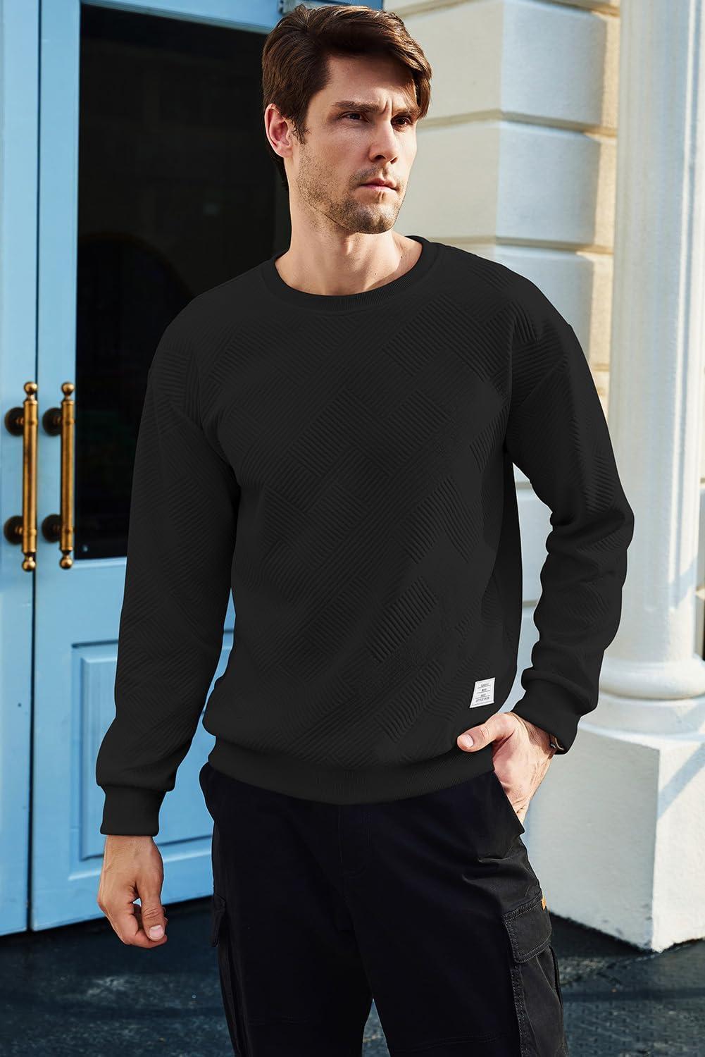 imageJMIERR Mens Crewneck Sweatshirt Casual Long Sleeve Geometric Texture Sweatshirts Fashion Pullover Shirts03 Black