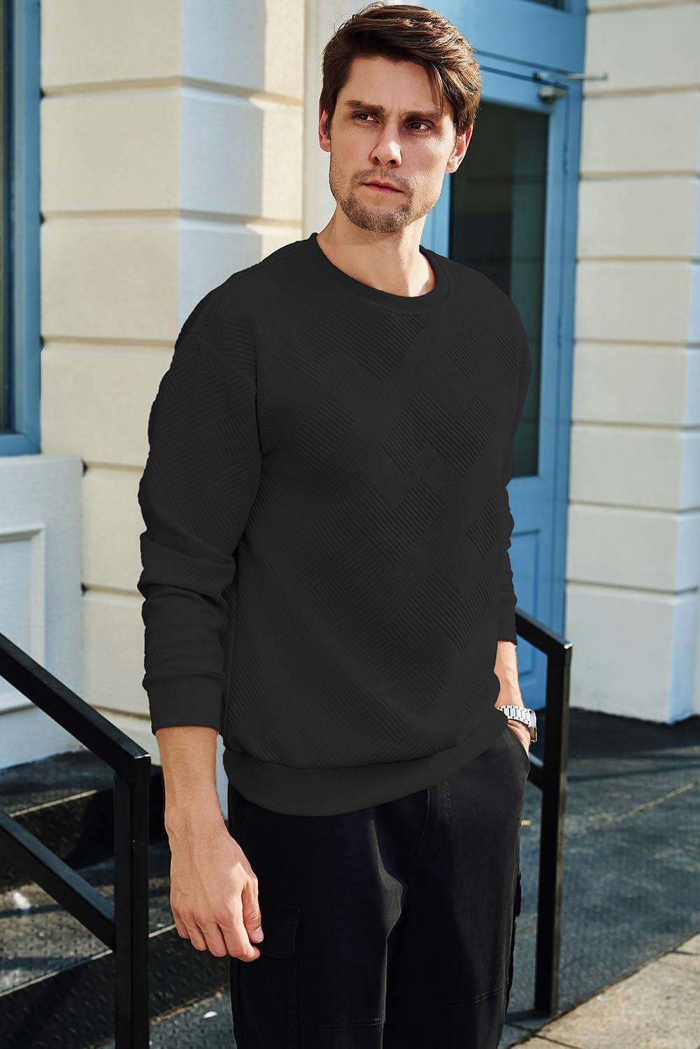 imageJMIERR Mens Crewneck Sweatshirt Casual Long Sleeve Geometric Texture Sweatshirts Fashion Pullover Shirts03 Black