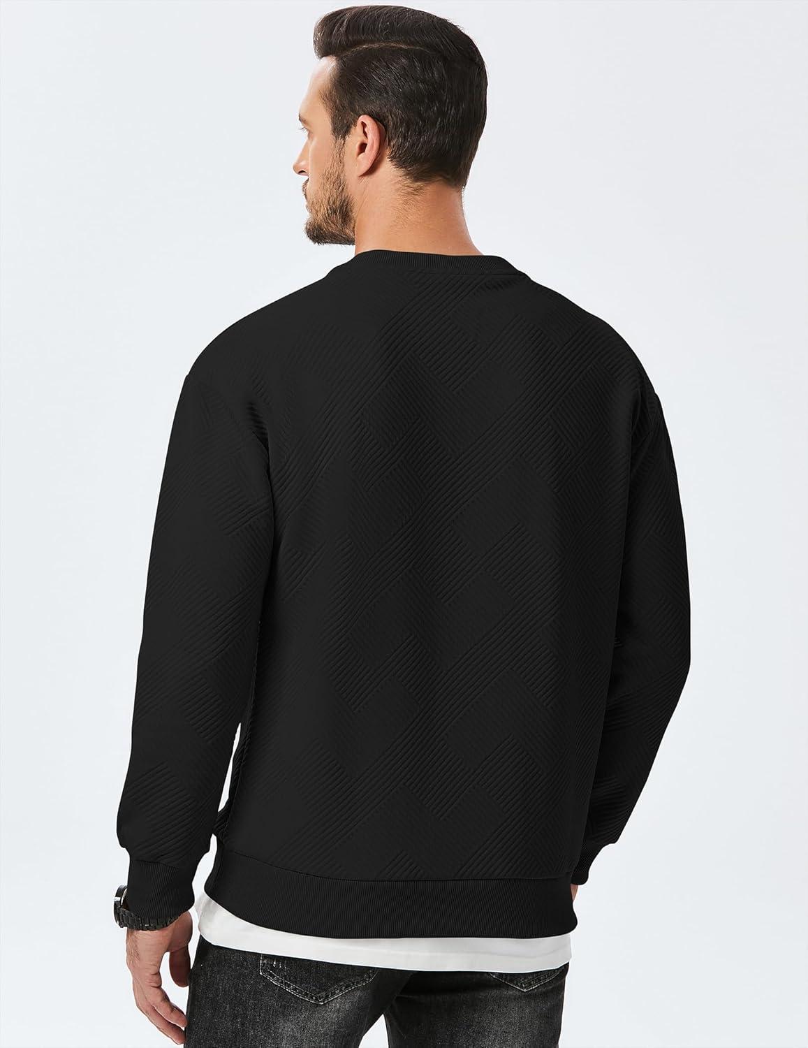 imageJMIERR Mens Crewneck Sweatshirt Casual Long Sleeve Geometric Texture Sweatshirts Fashion Pullover Shirts03 Black