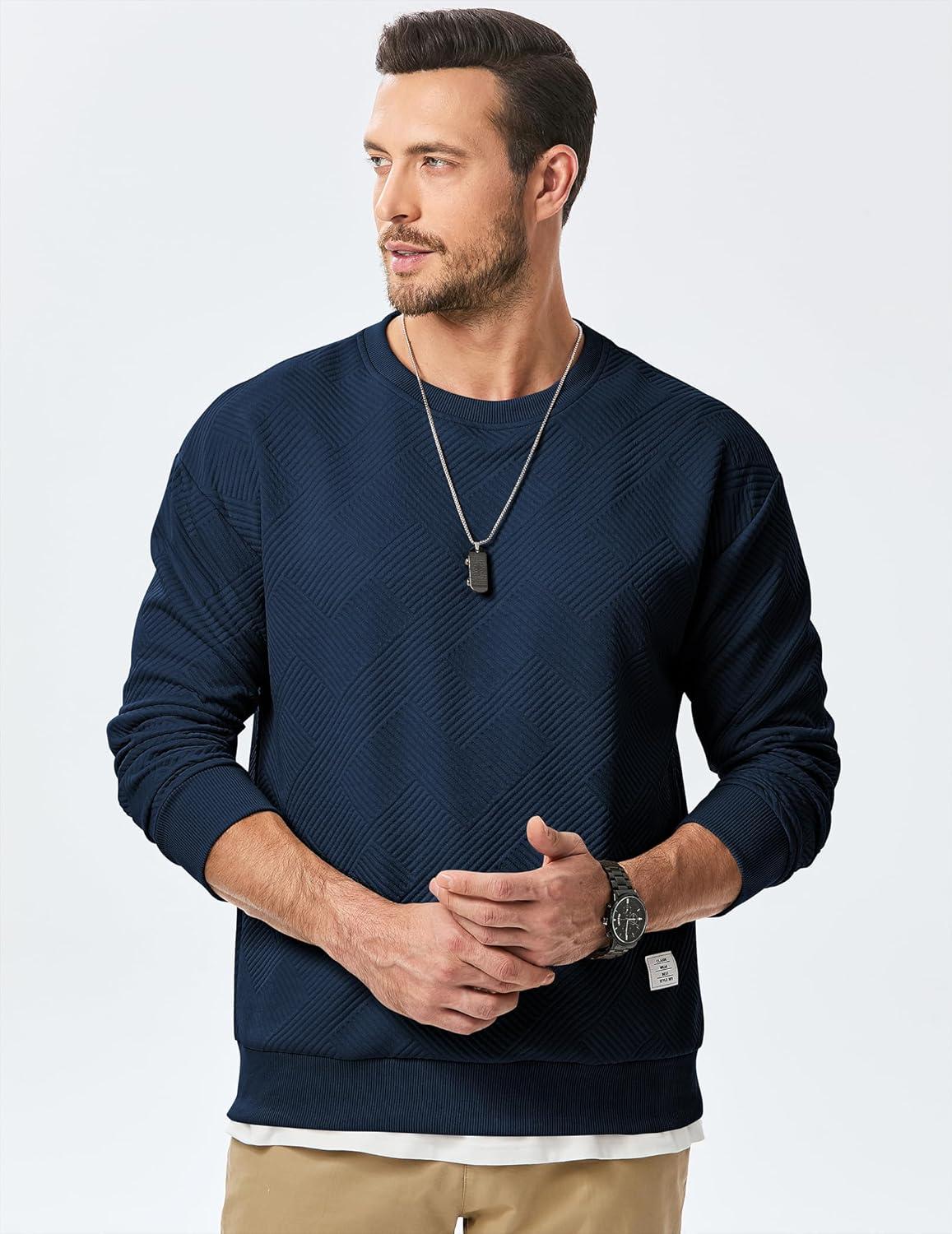 imageJMIERR Mens Crewneck Sweatshirt Casual Long Sleeve Geometric Texture Sweatshirts Fashion Pullover ShirtsBlue