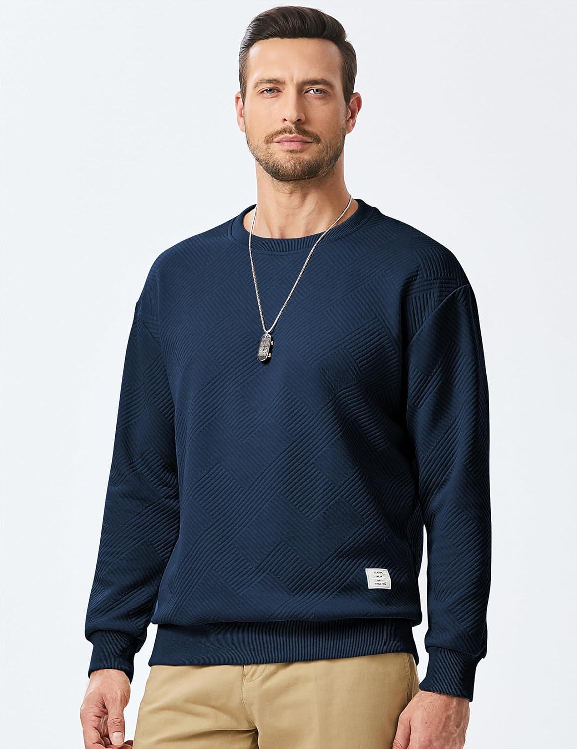 imageJMIERR Mens Crewneck Sweatshirt Casual Long Sleeve Geometric Texture Sweatshirts Fashion Pullover ShirtsBlue