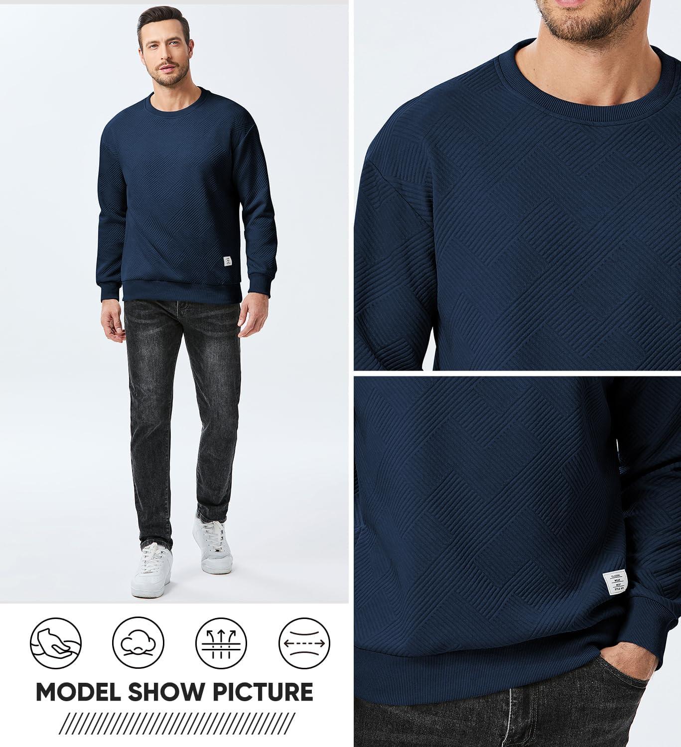 imageJMIERR Mens Crewneck Sweatshirt Casual Long Sleeve Geometric Texture Sweatshirts Fashion Pullover ShirtsBlue