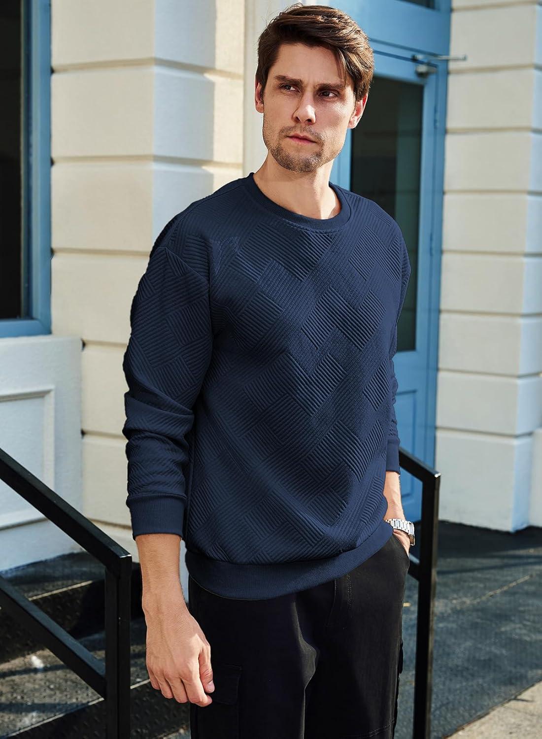 imageJMIERR Mens Crewneck Sweatshirt Casual Long Sleeve Geometric Texture Sweatshirts Fashion Pullover ShirtsBlue