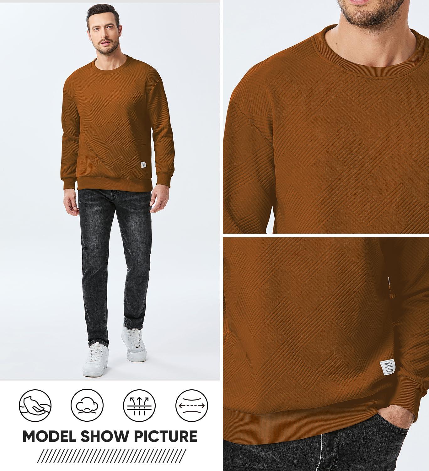 imageJMIERR Mens Crewneck Sweatshirt Casual Long Sleeve Geometric Texture Sweatshirts Fashion Pullover ShirtsBrown