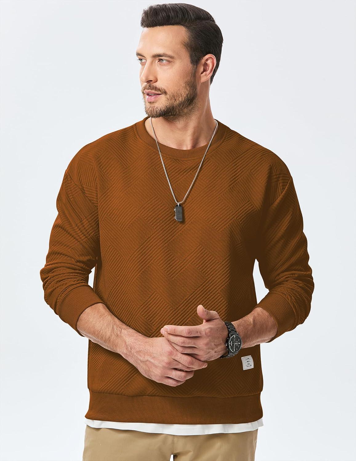 imageJMIERR Mens Crewneck Sweatshirt Casual Long Sleeve Geometric Texture Sweatshirts Fashion Pullover ShirtsBrown