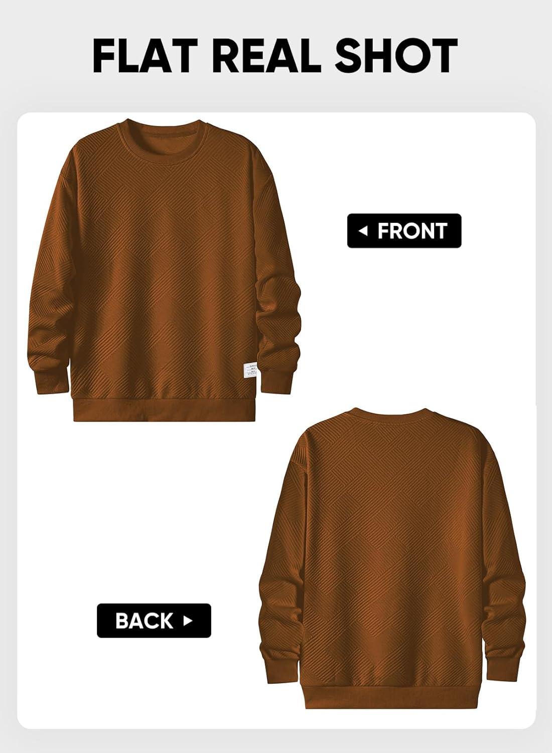 imageJMIERR Mens Crewneck Sweatshirt Casual Long Sleeve Geometric Texture Sweatshirts Fashion Pullover ShirtsBrown