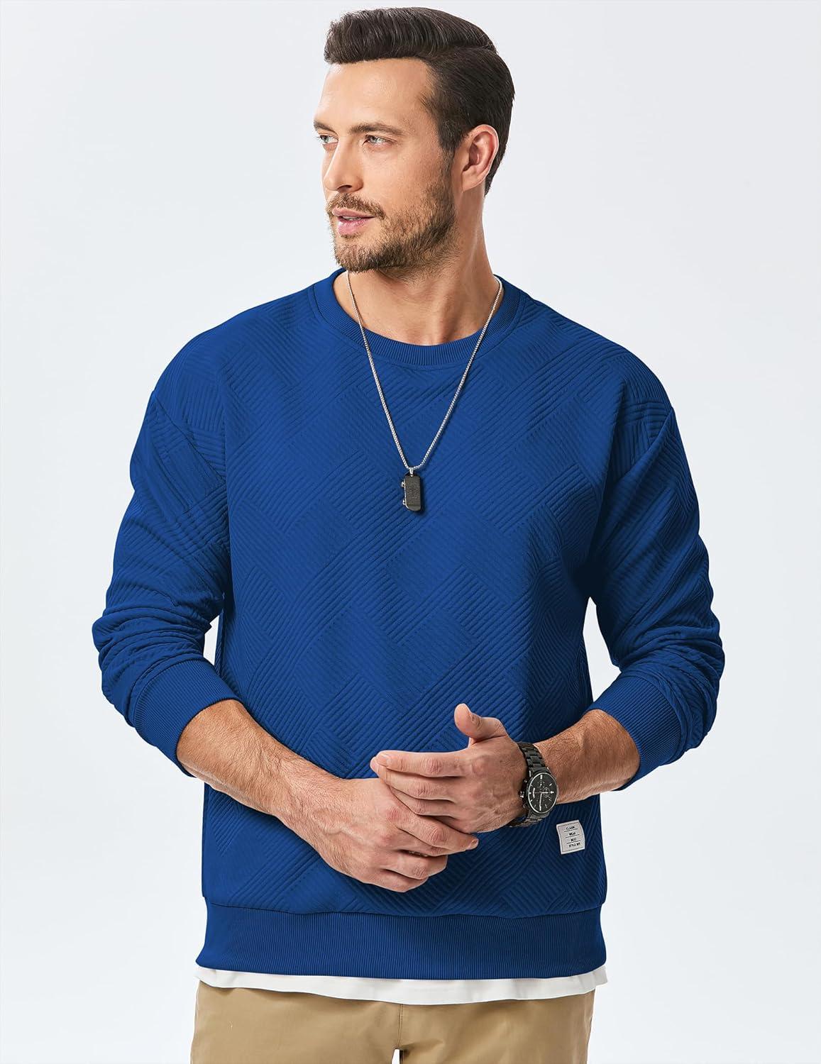 imageJMIERR Mens Crewneck Sweatshirt Casual Long Sleeve Geometric Texture Sweatshirts Fashion Pullover ShirtsDark Blue