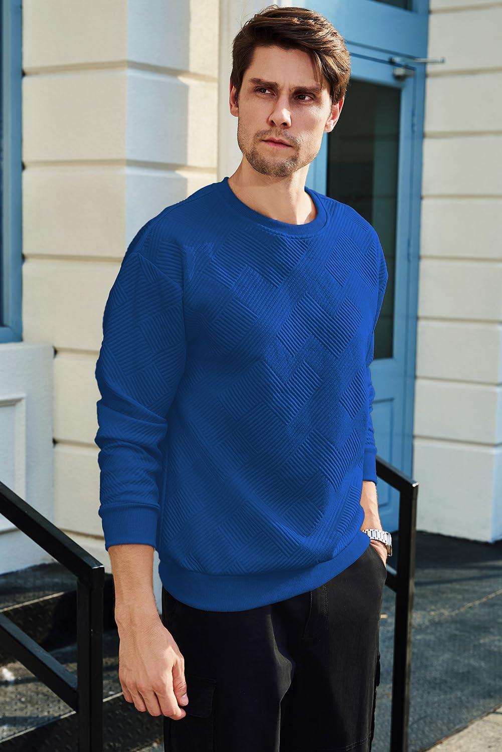imageJMIERR Mens Crewneck Sweatshirt Casual Long Sleeve Geometric Texture Sweatshirts Fashion Pullover ShirtsDark Blue
