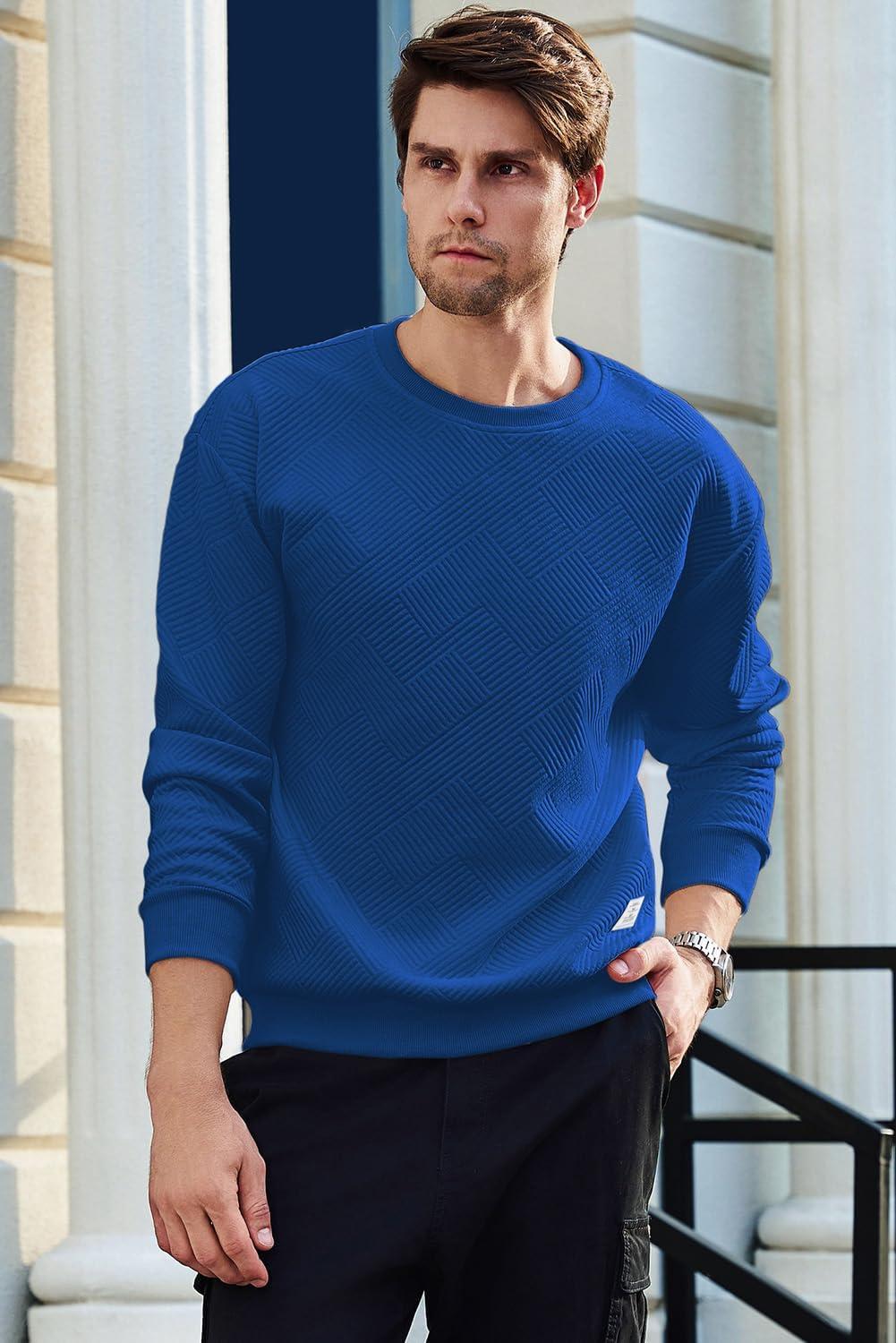 imageJMIERR Mens Crewneck Sweatshirt Casual Long Sleeve Geometric Texture Sweatshirts Fashion Pullover ShirtsDark Blue