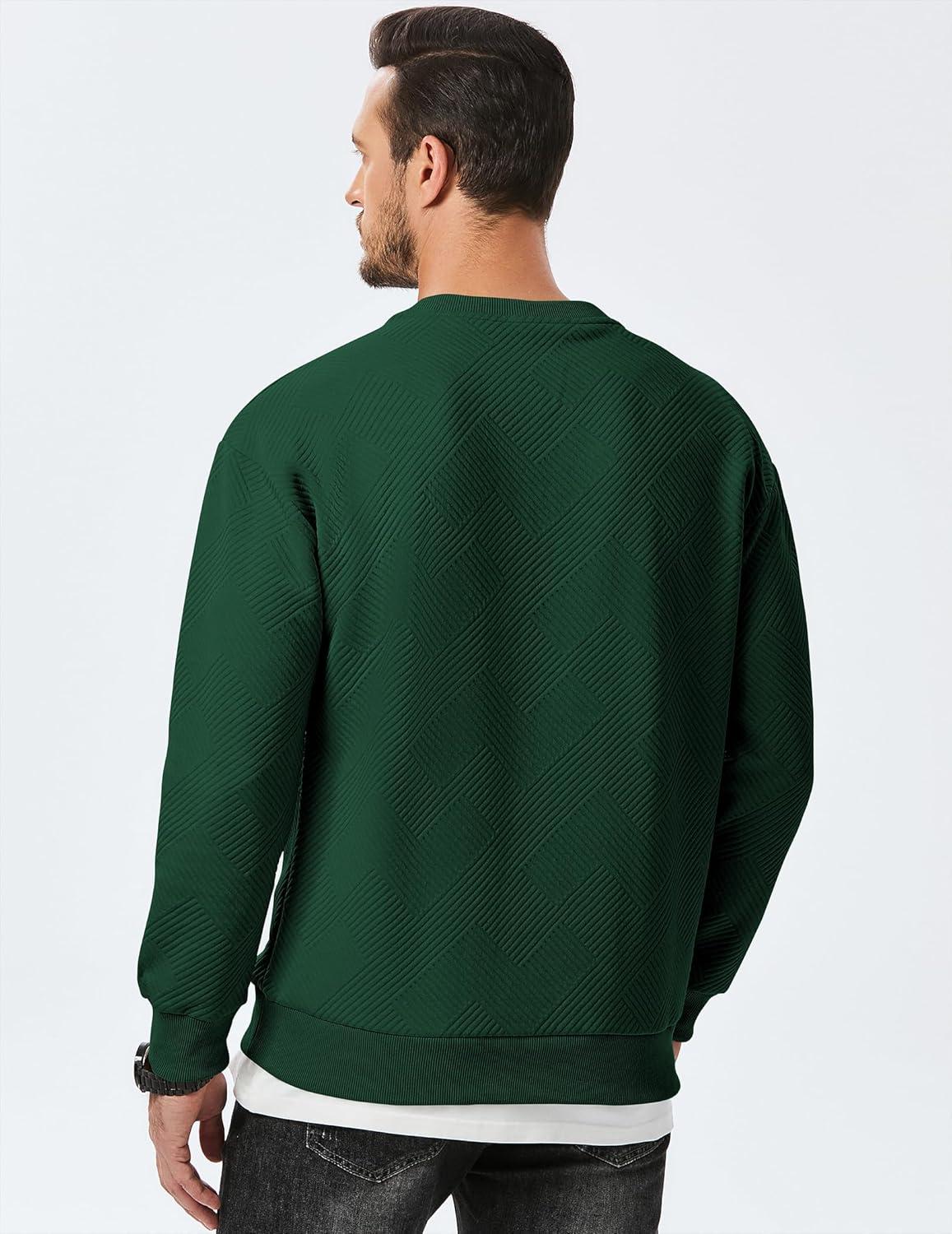 imageJMIERR Mens Crewneck Sweatshirt Casual Long Sleeve Geometric Texture Sweatshirts Fashion Pullover ShirtsGreen