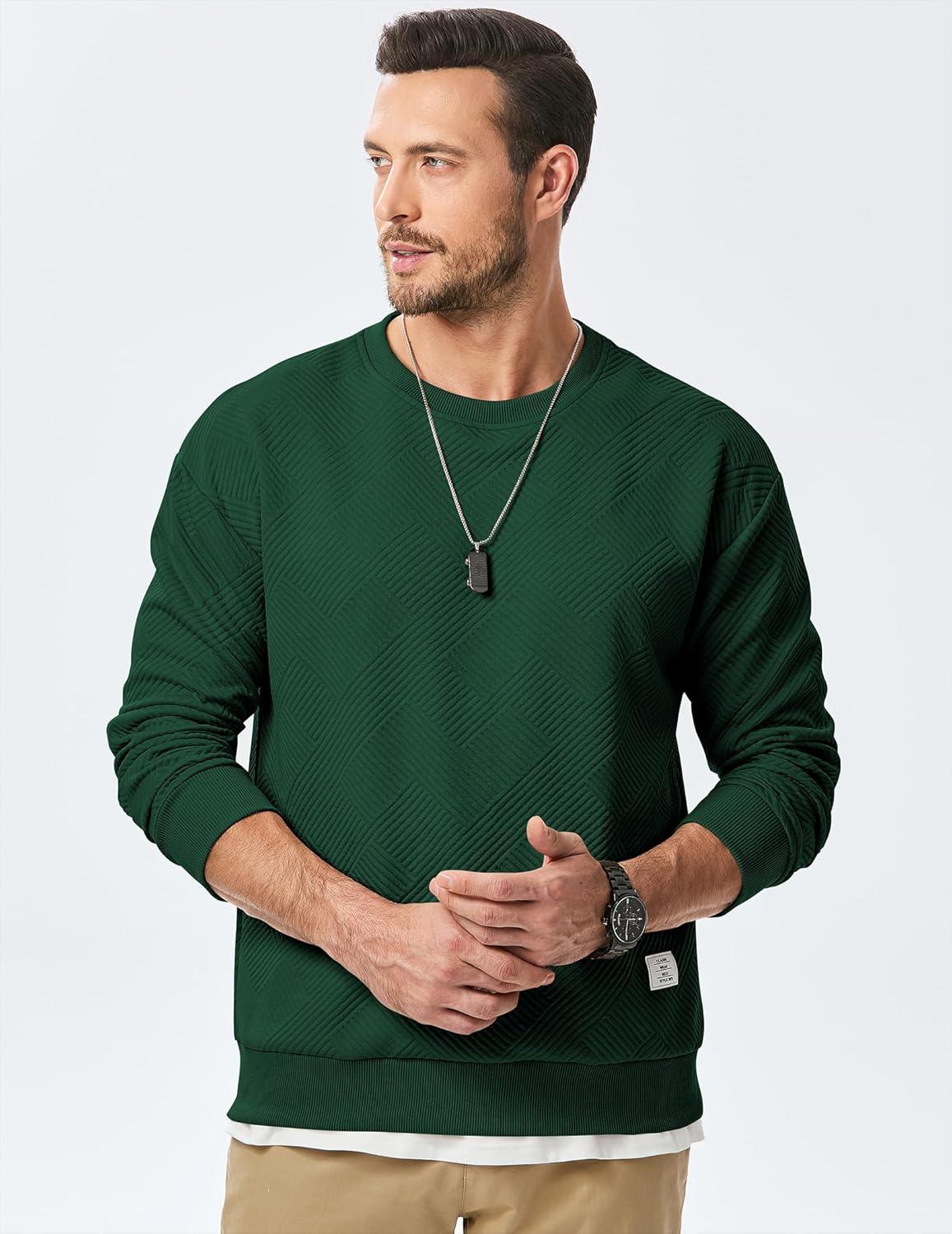 imageJMIERR Mens Crewneck Sweatshirt Casual Long Sleeve Geometric Texture Sweatshirts Fashion Pullover ShirtsGreen