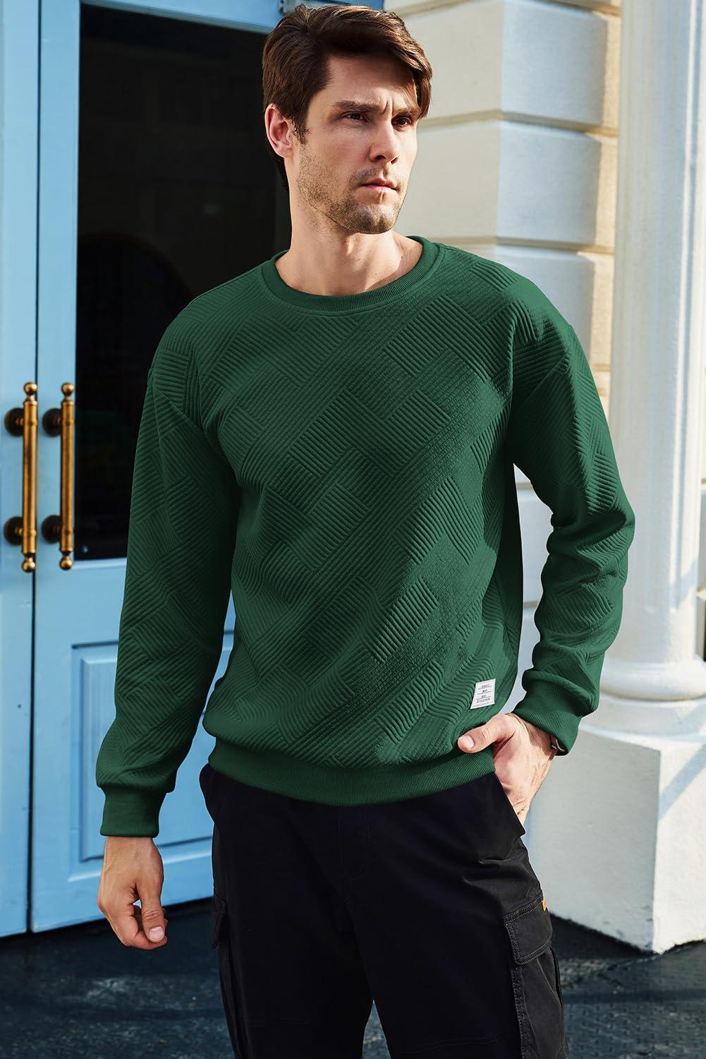 imageJMIERR Mens Crewneck Sweatshirt Casual Long Sleeve Geometric Texture Sweatshirts Fashion Pullover ShirtsGreen