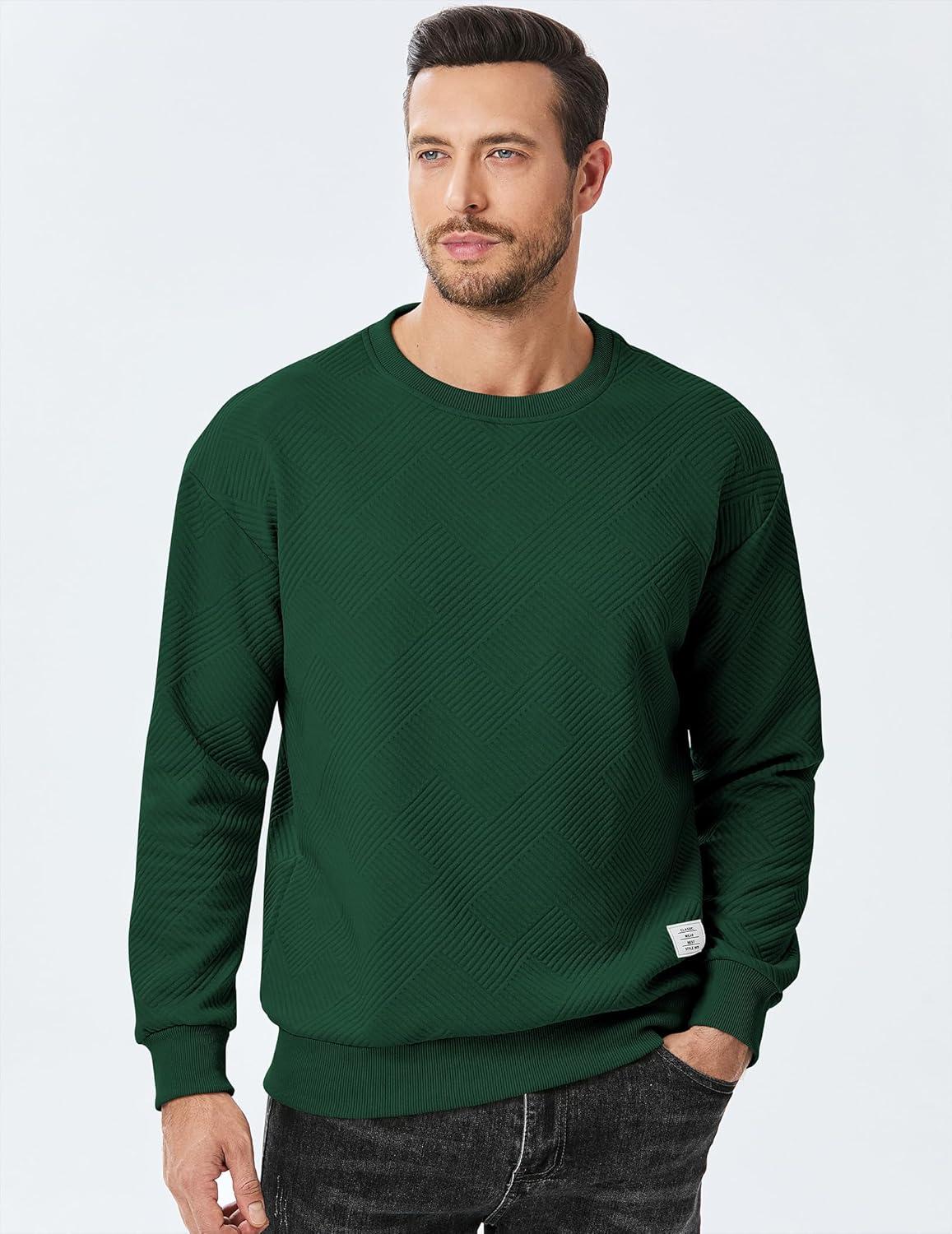 imageJMIERR Mens Crewneck Sweatshirt Casual Long Sleeve Geometric Texture Sweatshirts Fashion Pullover ShirtsGreen