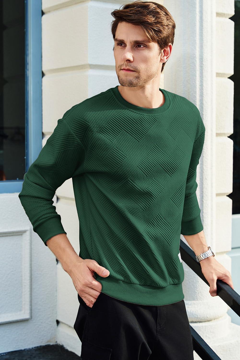 imageJMIERR Mens Crewneck Sweatshirt Casual Long Sleeve Geometric Texture Sweatshirts Fashion Pullover ShirtsGreen