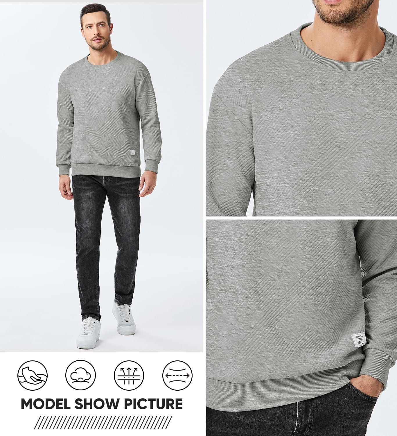 imageJMIERR Mens Crewneck Sweatshirt Casual Long Sleeve Geometric Texture Sweatshirts Fashion Pullover ShirtsGrey