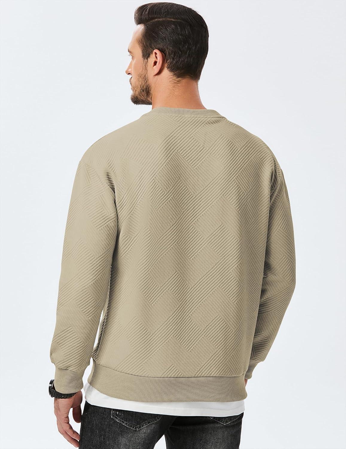 imageJMIERR Mens Crewneck Sweatshirt Casual Long Sleeve Geometric Texture Sweatshirts Fashion Pullover ShirtsLight Khaki