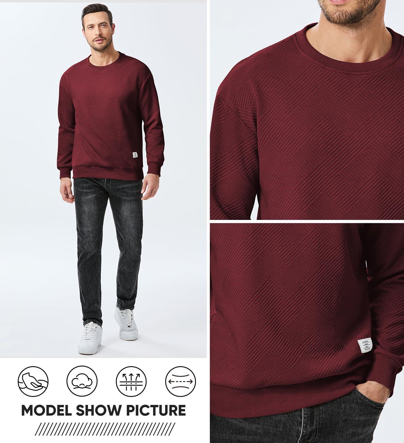 imageJMIERR Mens Crewneck Sweatshirt Casual Long Sleeve Geometric Texture Sweatshirts Fashion Pullover ShirtsRed