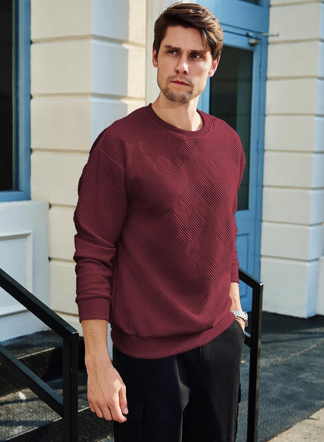 imageJMIERR Mens Crewneck Sweatshirt Casual Long Sleeve Geometric Texture Sweatshirts Fashion Pullover ShirtsRed